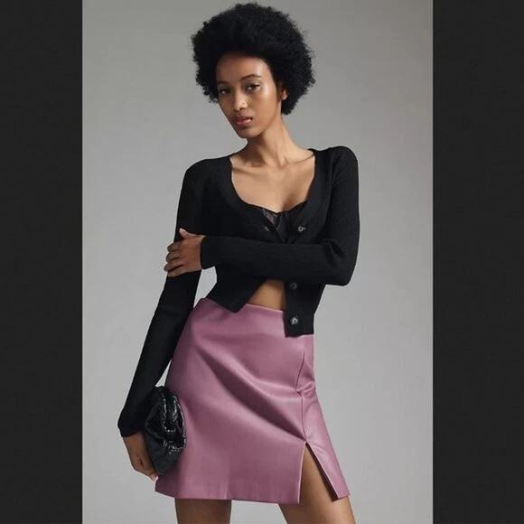 [Anthropologie] Maeve Purple Faux Leather Side-Slit Micro Mini Skirt NWT Size 12 - Picture 1 of 12